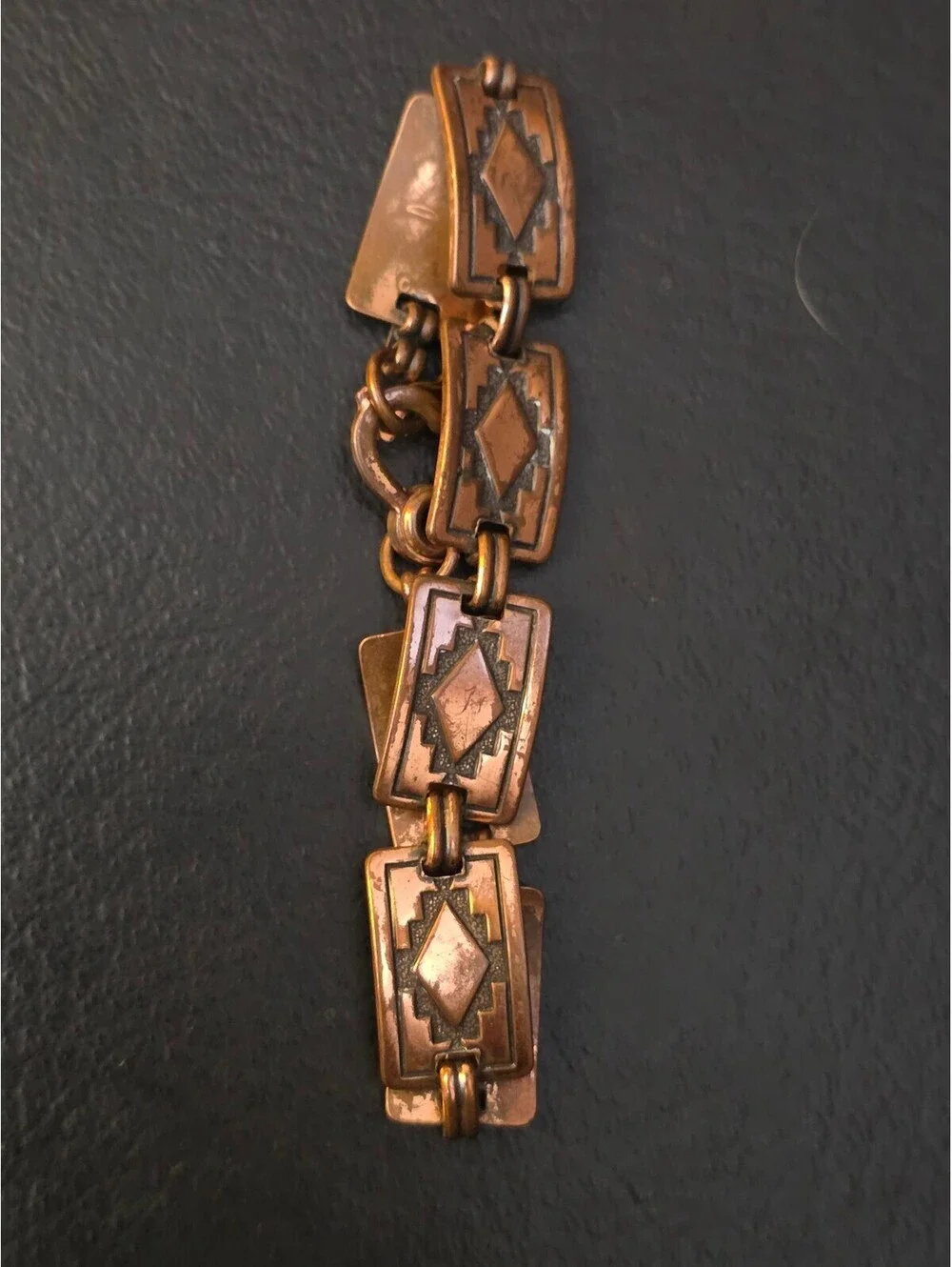 Vintage Copper Southwestern Geometric Diamond Panel Link Bracelet 7
